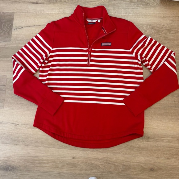Vineyard Vines Pullover 1/4 Red Striped Relaxed Shep Shirt Soft Preppy Sz Medium - Picture 2 of 12